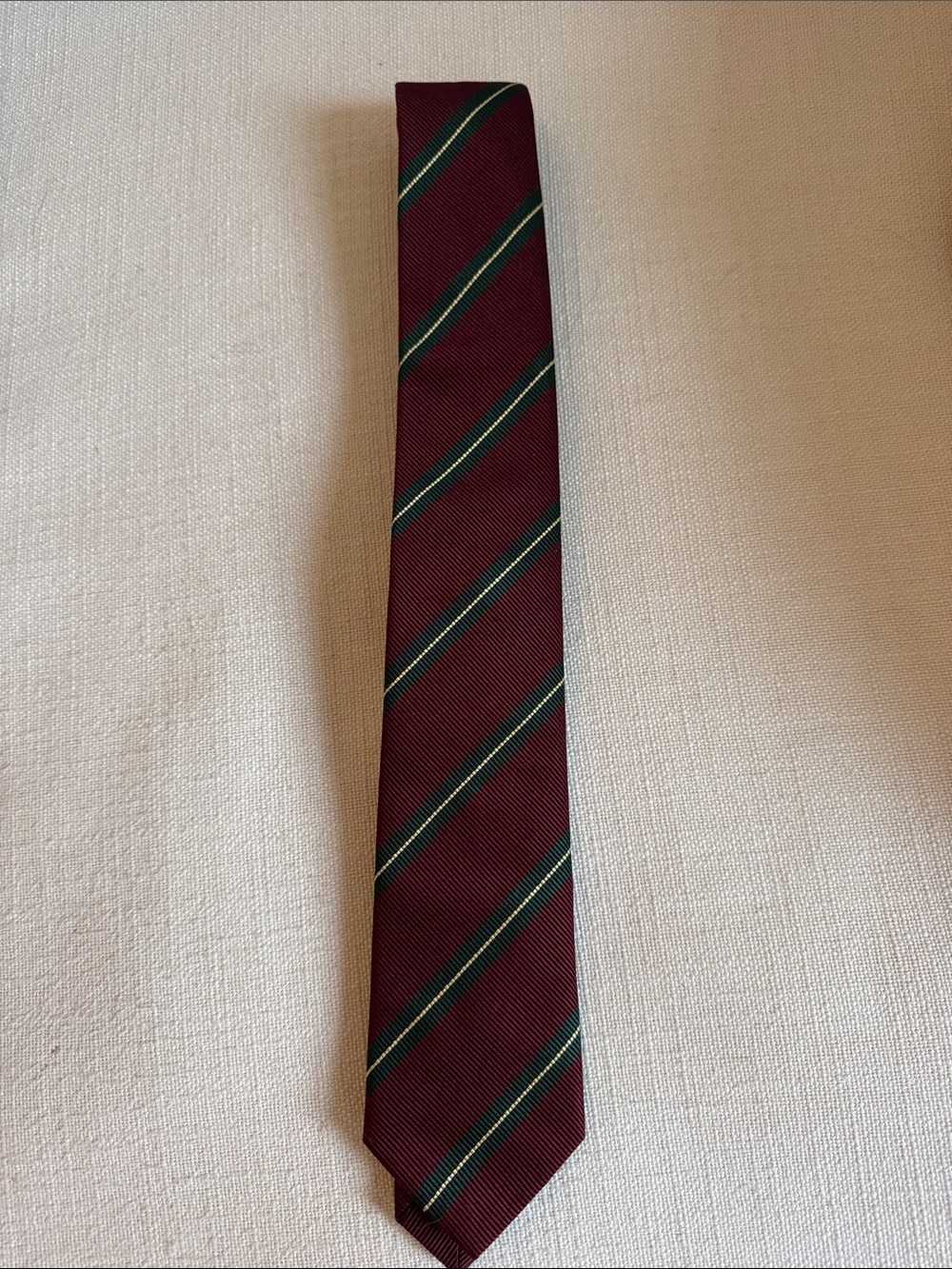Ben Silver Burgundy Striped Men's Tie with Green and Gold Accents
